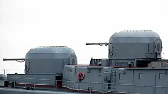 Rear view of the two 100&nbsp;mm AK-100 guns of Admiral Tributs