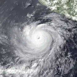 A photograph of a powerful hurricane off the Pacific coast of Mexico