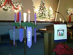 A pulpit in the chancel of a Methodist church in Ohio