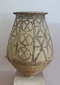 Middle Bronze Age pithos with geometric painted decorations, c. 2000–1800 BC.