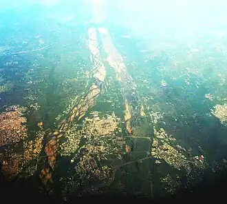 Aerial view of an island formed by Kaveri and Kollidam