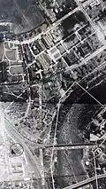 Aerial view of the now-Northrop Mall Historic District in April 1936