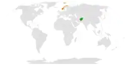 Map indicating locations of Afghanistan and Norway