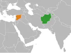 Map indicating locations of Afghanistan and Syria
