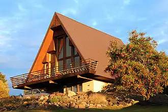 An A-frame house, the simplest framing but long rafters are needed.