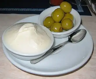 Aioli served with olives