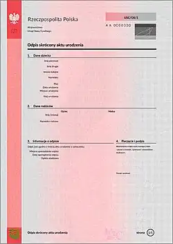 A short-form birth certificate.