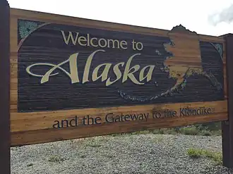 Alaska welcome sign on the Klondike Highway