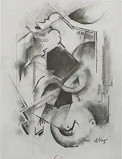 Albert Gleizes, 1914–15, Portrait de Florent Schmitt (Le Pianiste), pastel, 36 x 27&nbsp;cm. This is a study for an oil on canvas titled Portrait de Florent Schmitt, 1914–15, 200&nbsp;cm ×&nbsp;152&nbsp;cm (78.5&nbsp;in ×&nbsp;60&nbsp;in)