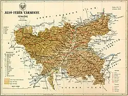 Map of Alsó-Fehér county in the Kingdom of Hungary