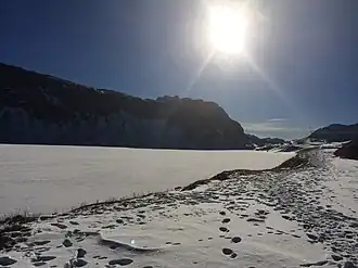 A frozen body of water.