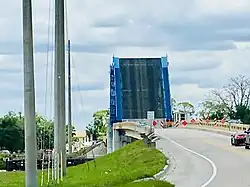 Alva Bridge open for vessel traffic as seen from Broadway on the south side