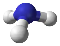 Ball-and-stick model of the ammonia molecule