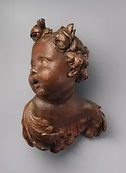 Southern German Baroque angel, by Ignaz Günther, circa 1760–1770, lindenwood with traces of gesso, 26.7 x 18.4&nbsp;cm, Metropolitan Museum of Art