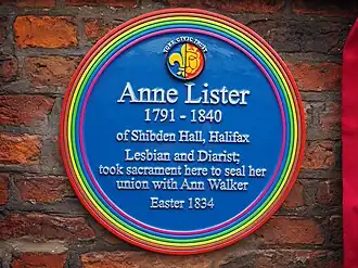 Rainbow plaque outside Holy Trinity Church, Goodramgate, York, erected by York Civic Trust in 2018 to commemorate Anne Lister and Ann Walker