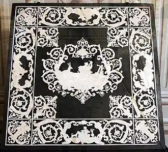 Baroque rinceaux on a table top with Orpheus, by Annibale Grifoni, 1660-1679, unknown materials, Villa medicea di Cerreto Guidi, Cerreto Guidi, Italy