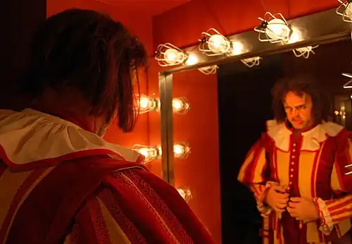 British Baritone Anthony Michaels-Moore preparing behind the scenes as the title role in Verdi's Rigoletto at Opéra de Montréal, October 2010.