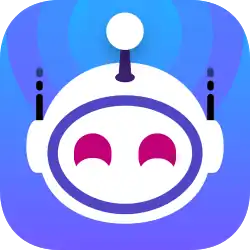 An app icon depicting an illustration of a white robot's head over a blue background