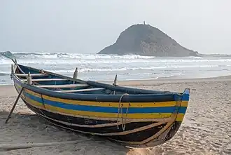 Planked fishing boat on a beach near Visakhapatnam, India