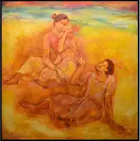 Oil painting "Chitchat" created in 1995
