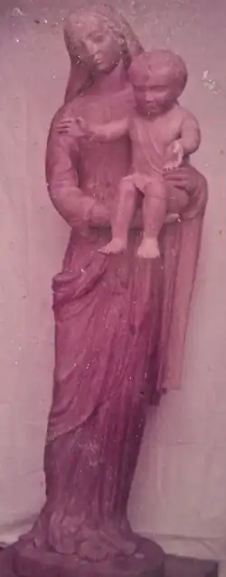 Wooden sculpture "Mother Mary and Infant Jesus" at the St. Mary's Basilica, Bengaluru