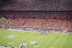The east side of the stadium, with ZonaZoo, the official student seating section, closest to the field.
