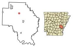 Location of Almyra in Arkansas County, Arkansas.