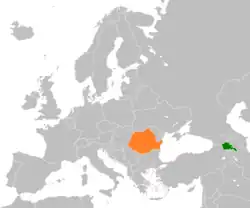 Map indicating locations of Armenia and Romania