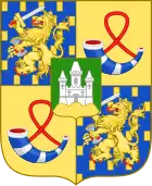 Arms of the children of Beatrix of the Netherlands, currently used by Prince Constantijn, brother of the King, and his children. These arms were borne by the King before his accession and also by Prince Friso, the King's other, late brother, before his marriage. (escutcheon of Amsberg)
