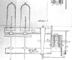 A patent diagram showing a differential gear system attached to cotton roving spindles