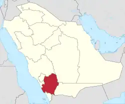 Map of Saudi Arabia with Asir highlighted