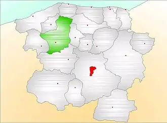 Map showing Azdavay District (green) in Kastamonu Province