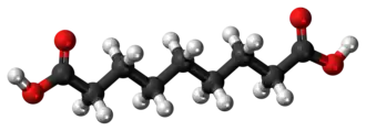 Ball-and-stick model of the azelaic acid molecule