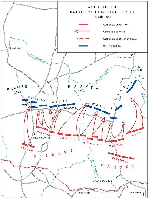 Map 3: A sketch of the Battle of Peachtree Creek, July 20, 1864.