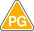 Yellow triangle with PG in the centre
