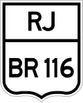 BR-116 federal highway shield as it appears in Rio de Janeiro state