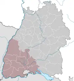 Map of Baden-Württemberg highlighting Freiburg