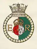 Tudor rose divided per pale as the ship's badge of HMS Queen Elizabeth