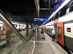 Double-deck S-Bahn (left) and InterRegio (right) trains in the station