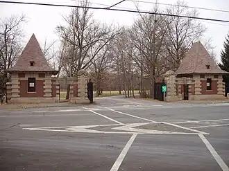 The Ballantine gates, on the east side of the park by Forest Hill, were given to Branch Brook Park by Peter Ballantine in 1899. They are modeled on gates in Scotland.