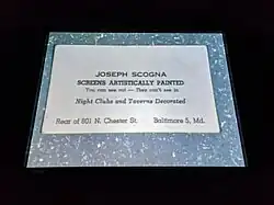 Business card for a screen painter from the Elaine Eff documentary at the American Visionary Art Museum