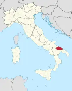Map highlighting the location of the Metropolitan City of Bari in Italy