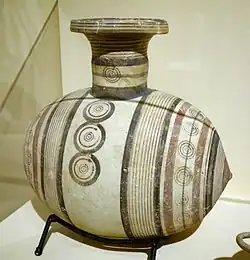Ceramic barrel-shaped jug from the Cypro-Archaic I period (c.700-c.600 BCE)