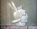 Marble bas-relief of a plumed helmet, Casone Collevecchio, provenance of the Colli monument[29]