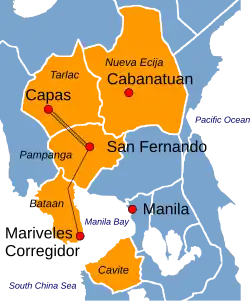 Map Bataan Death March route 1942