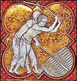 French peasants threshing with flails c. 1270.