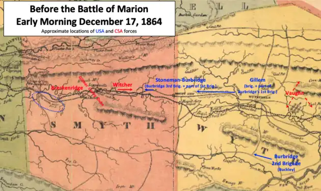 map with troop positions showing Confederate forces following Union toward Wytheville