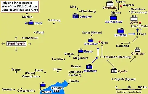 Battles of Raab (14 June) and Graz (24–26 June) campaign map