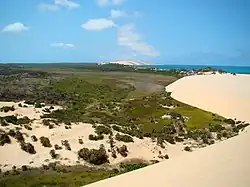 A wide shot of mouth of Bazaruto Island, showing the eastern coast