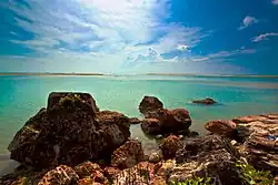 brick remains of a fort under sea